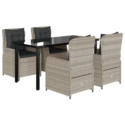 vidaXL Vrtna jedilna garnitura 5-delna z blazinami sv. siv poli ratan