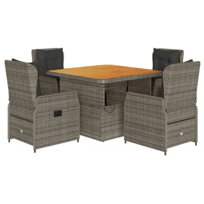 vidaXL Vrtna jedilna garnitura 5-delna z blazinami siv poli ratan