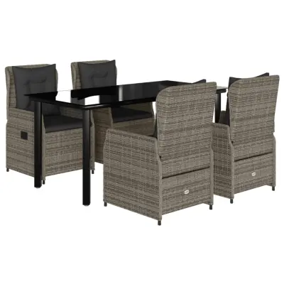 vidaXL Vrtna jedilna garnitura 5-delna z blazinami siv poli ratan