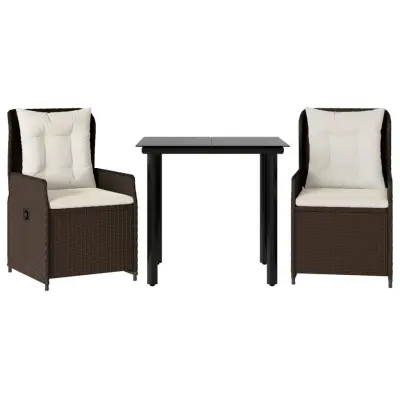 vidaXL Vrtna jedilna garnitura 3-delna z blazinami rjav poli ratan