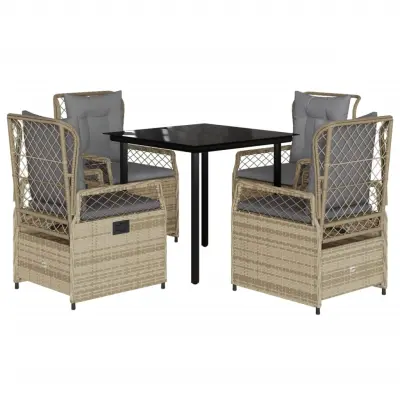 vidaXL Vrtna jedilna garnitura 5-delna z blazinami bež poli ratan