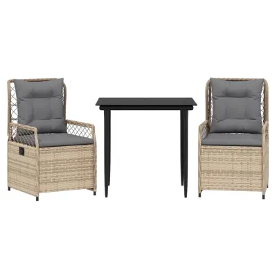 vidaXL Vrtna jedilna garnitura 3-delna z blazinami bež poli ratan