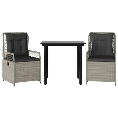 vidaXL Vrtna jedilna garnitura 3-delna z blazinami sv. siv poli ratan