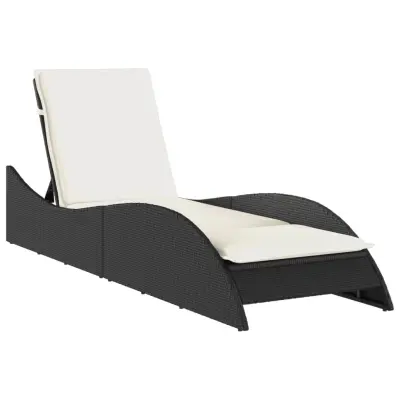 vidaXL Ležalnik z blazino črn 60x205x73 cm poli ratan