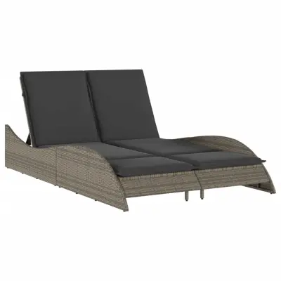 vidaXL Ležalnik z blazino siv 114x205x73 cm poli ratan