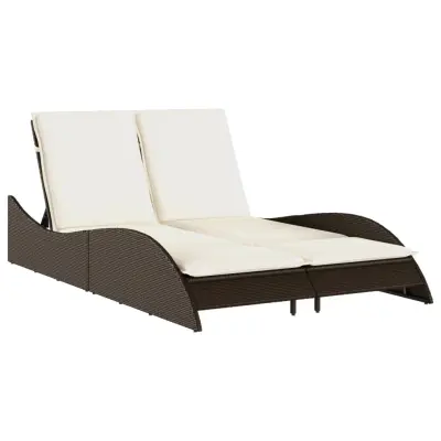 vidaXL Ležalnik z blazino rjav 114x205x73 cm poli ratan