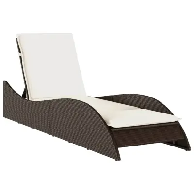 vidaXL Ležalnik z blazino rjav 60x205x73 cm poli ratan