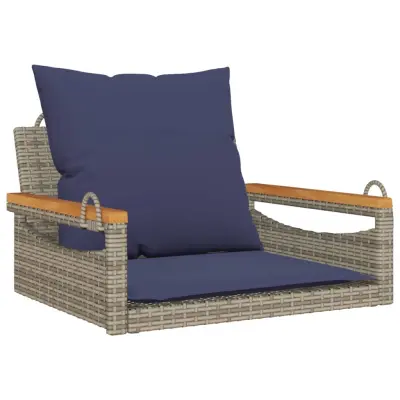 vidaXL Gugalna klop z blazinami siva 63x62x40 cm poli ratan