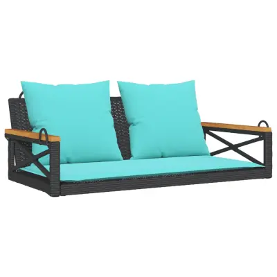 vidaXL Gugalna klop z blazinami črna 109x62x40 cm poli ratan
