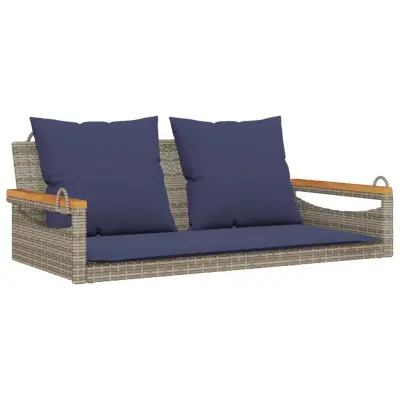 vidaXL Gugalna klop z blazinami siva 109x62x40 cm poli ratan