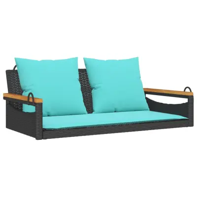 vidaXL Gugalna klop z blazinami črna 109x62x40 cm poli ratan