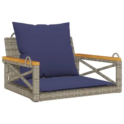 vidaXL Gugalna klop z blazinami siva 63x62x40 cm poli ratan