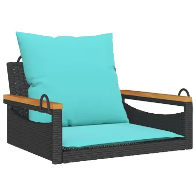 vidaXL Gugalna klop z blazinami črna 63x62x40 cm poli ratan