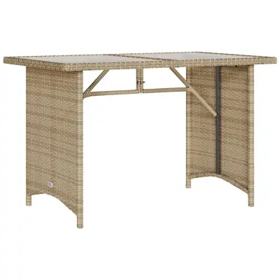 vidaXL Vrtna miza s stekleno ploščo bež 110x68x70 cm poli ratan