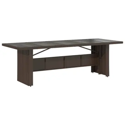 vidaXL Vrtna miza s stekleno ploščo rjava 240x90x75 cm poli ratan