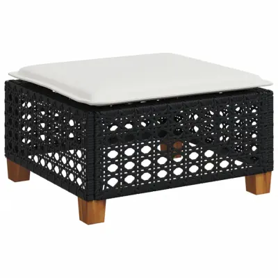 vidaXL Vrtni stolček z blazino črn 63,5x56x32 cm poli ratan