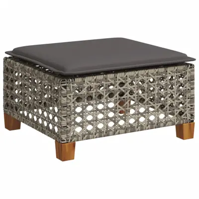 vidaXL Vrtni stolček z blazino siv 63,5x56x32 cm poli ratan
