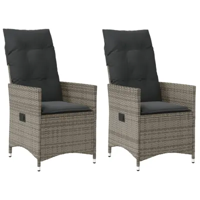 vidaXL Nastavljivi vrtni stoli 2 kosa z blazinami siv poli ratan