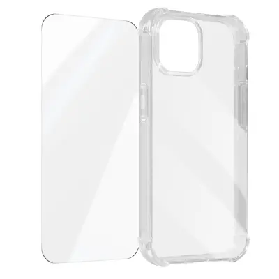 Ovitek za iPhone 15 z ojacanimi vogali iz kaljenega stekla 9H, Prozorno