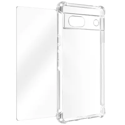 Ovitek za Google Pixel 7a z ojacanimi vogali iz kaljenega stekla 9H, Prozorno