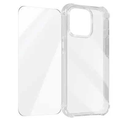Ovitek za iPhone 15 Pro z ojacanimi vogali iz kaljenega stekla 9H, Prozorno