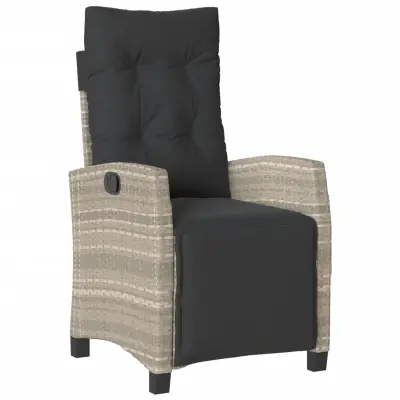 vidaXL Vrtni naslanjač z naslonom za noge 2 kosa svetlo siv poli ratan