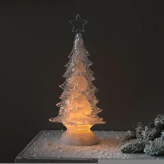 BOŽIČNA JELKA OKRASNA AKRIL PROZORNA Z LUČKO IN VRTJEM 30 cm