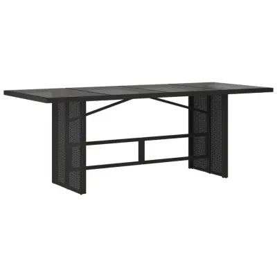 vidaXL Vrtna miza s stekleno ploščo črna 190x80x75 cm poli ratan