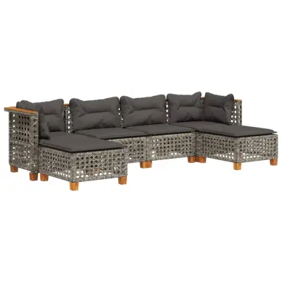 vidaXL Vrtna sedežna garnitura 6-delna z blazinami siv poli ratan