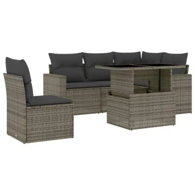 vidaXL Vrtna sedežna garnitura 6-delna z blazinami siv poli ratan