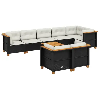 vidaXL Vrtna sedežna garnitura 9-delna z blazinami črn poli ratan