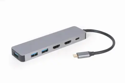 GEMBIRD MULTI ADAPTER USB TYPE-C 3V1 SREBRN USB HUB, HDMI, PD (100W)