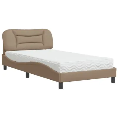 vidaXL Postelja z vzmetnico kapučino 100x200 cm umetno usnje