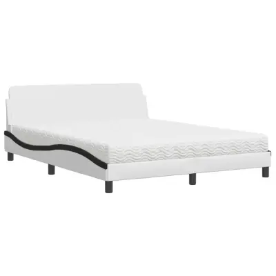 vidaXL Postelja z vzmetnico bela in črna 160x200 cm umetno usnje