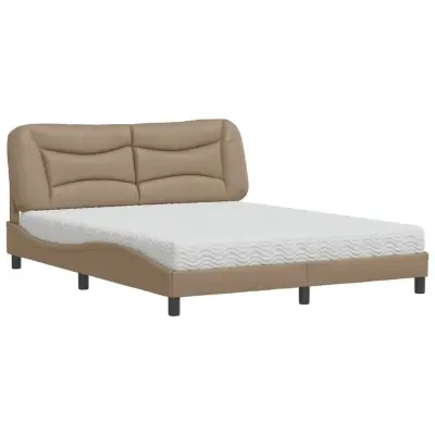 vidaXL Postelja z vzmetnico kapučino 160x200 cm umetno usnje