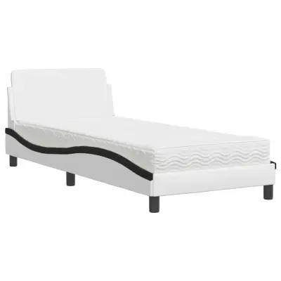 vidaXL Postelja z vzmetnico bela in črna 80x200 cm umetno usnje