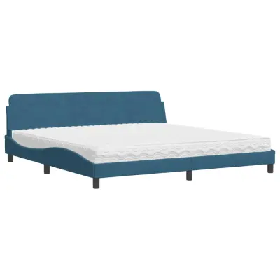 vidaXL Postelja z vzmetnico modra 200x200 cm žamet