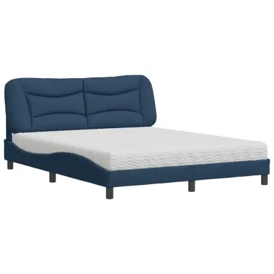 vidaXL Postelja z vzmetnico modra 160x200 cm blago