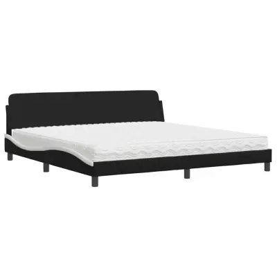 vidaXL Postelja z vzmetnico črna in bela 200x200 cm umetno usnje