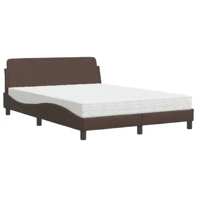 vidaXL Postelja z vzmetnico rjava 140x190 cm umetno usnje