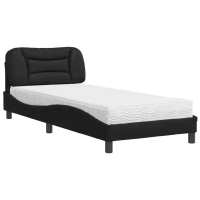 vidaXL Postelja z vzmetnico črna 80x200 cm umetno usnje