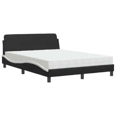 vidaXL Postelja z vzmetnico črna in bela 120x200 cm umetno usnje