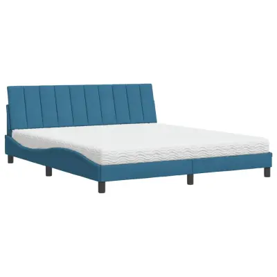 vidaXL Postelja z vzmetnico modra 180x200 cm žamet