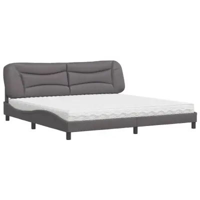 vidaXL Postelja z vzmetnico siva 200x200 cm umetno usnje