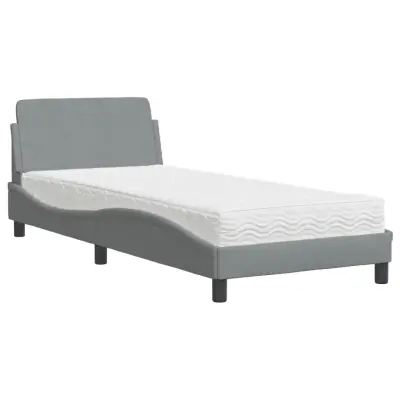 vidaXL Postelja z vzmetnico svetlo siva 90x200 cm blago