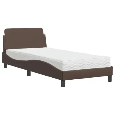 vidaXL Postelja z vzmetnico rjava 80x200 cm umetno usnje