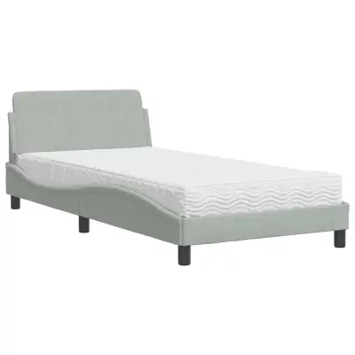 vidaXL Postelja z vzmetnico svetlo siva 100x200 cm žamet