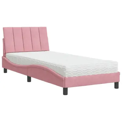vidaXL Postelja z vzmetnico roza 80x200 cm žamet