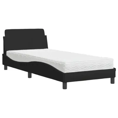 vidaXL Postelja z vzmetnico črna 90x200 cm blago