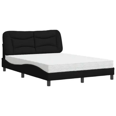 vidaXL Postelja z vzmetnico črn 140x190 cm blago